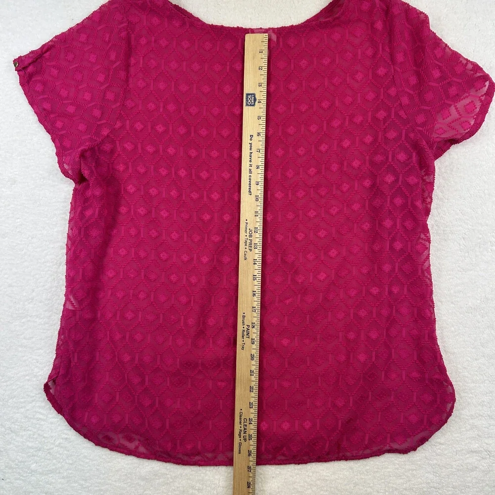 Liz Claiborne Shirt Womens 1X Pink Sheer Textured Short Sleeve Blouse